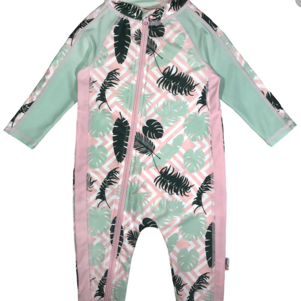 SwimZip Long Sleeve Swim Romper - Palm Breeze